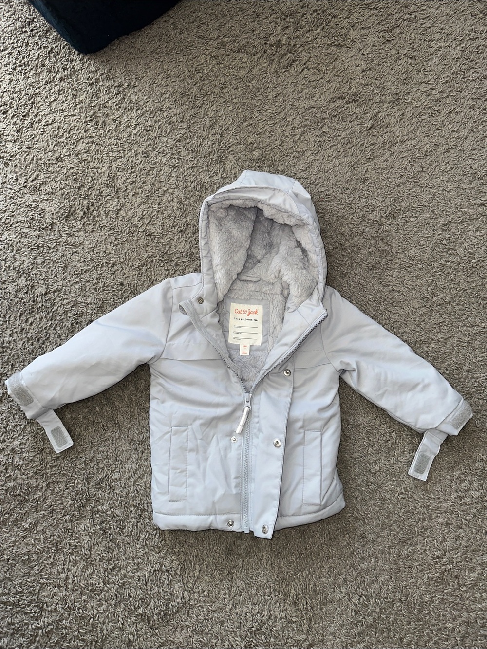 Cat & Jack Light Gray Hooded Puffer with Faux-Fur Lining